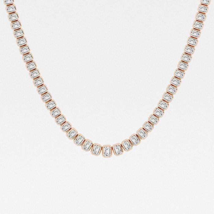 Graduated Bezel Set Emerald Tennis Necklace